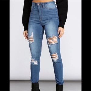 High waisted ripped skinny jeans